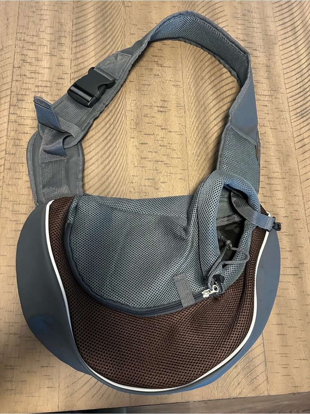 Gray and Brown Small Pet Sling Bag